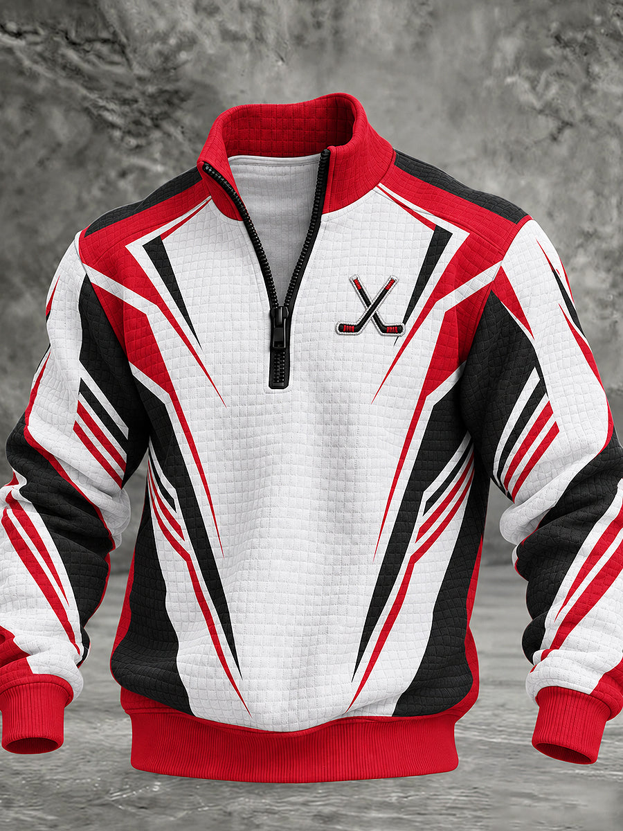 Men's Canadian Ice Hockey Printed Waffle Collar Sweatshirt