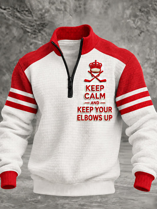 Men's Canadian Ice Hockey Printed Waffle Collar Sweatshirt