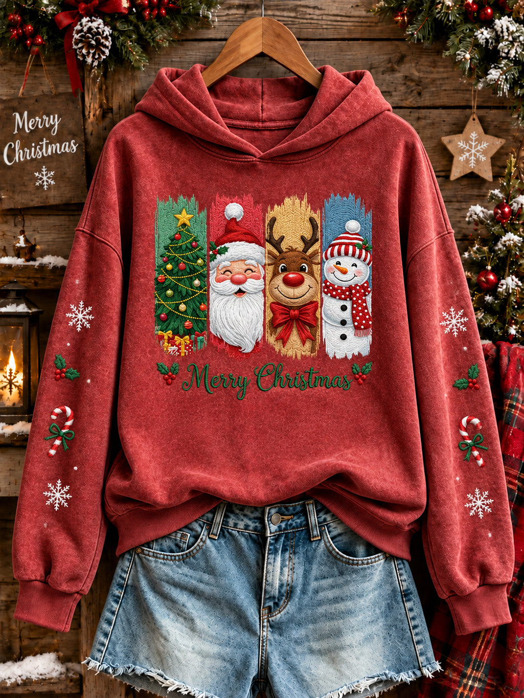 Women's Christmas-patterned printed casual hoodie