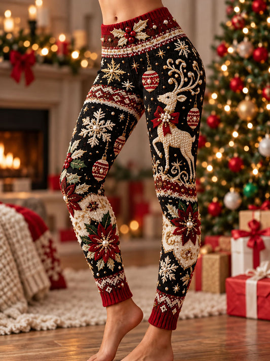 Women's Christmas Jacquard Print Casual Leggings