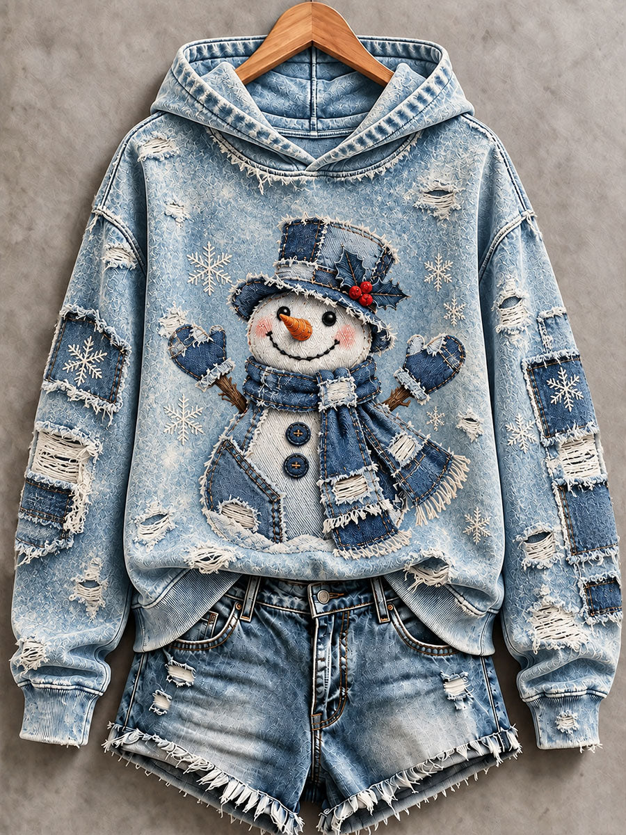 Women's Christmas Snowman Print Hoodie