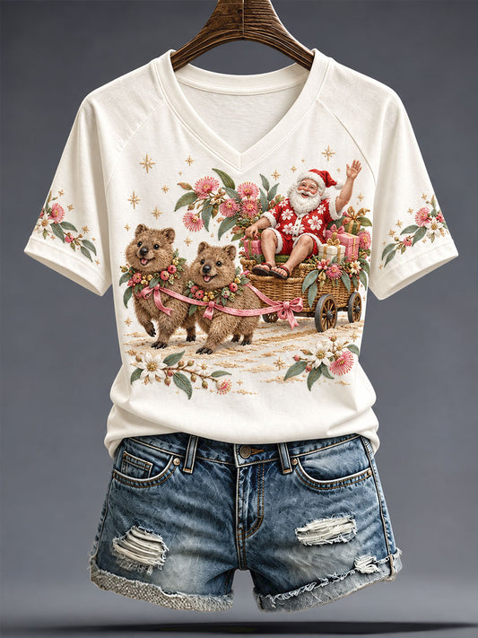 Women's AU Merry Christmas Art Printed T-shirt