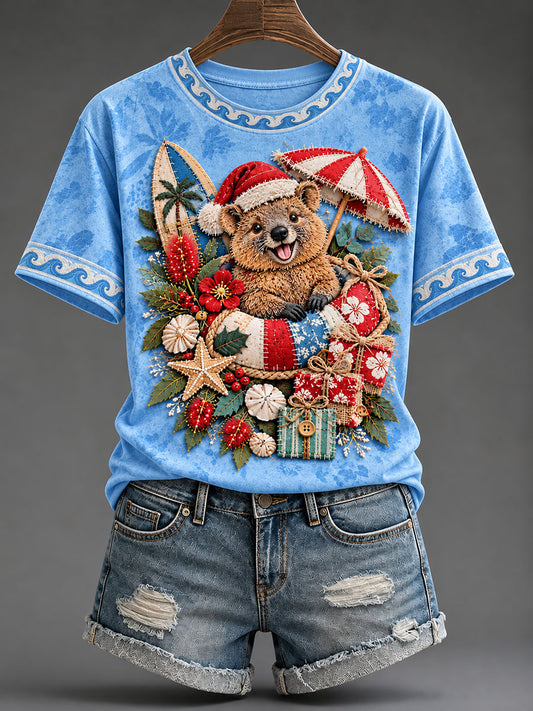 Women's Short-Tailed Pygmy Kangaroo Australia Christmas Print Casual T-Shirt
