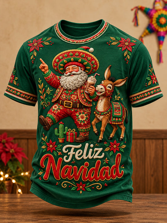 Men's Mexico Christmas Feliz Navidad Art Printed T-shirt