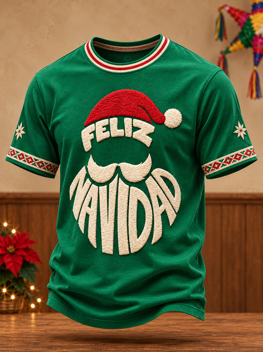 Men's Mexico Christmas Feliz Navidad Art Printed T-shirt