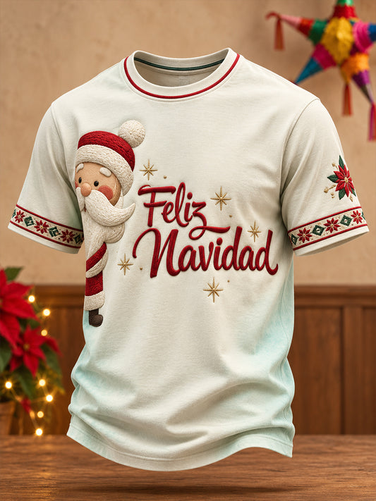 Men's Mexico Christmas Feliz Navidad Art Printed T-shirt