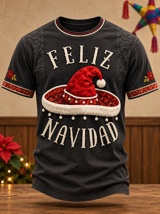 Men's Mexico Christmas Feliz Navidad Art Printed T-shirt