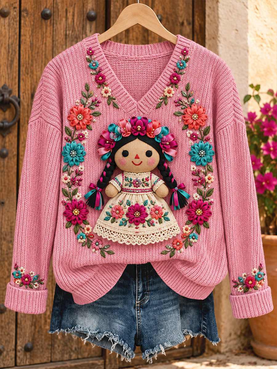 Women's Mexico Folk Culture Art Printed Sweater
