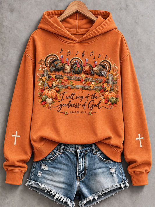 Women's 'I Will Sing Of The Goodness Of God' Thanksgiving Day Faith Print Casual Sweatshirt
