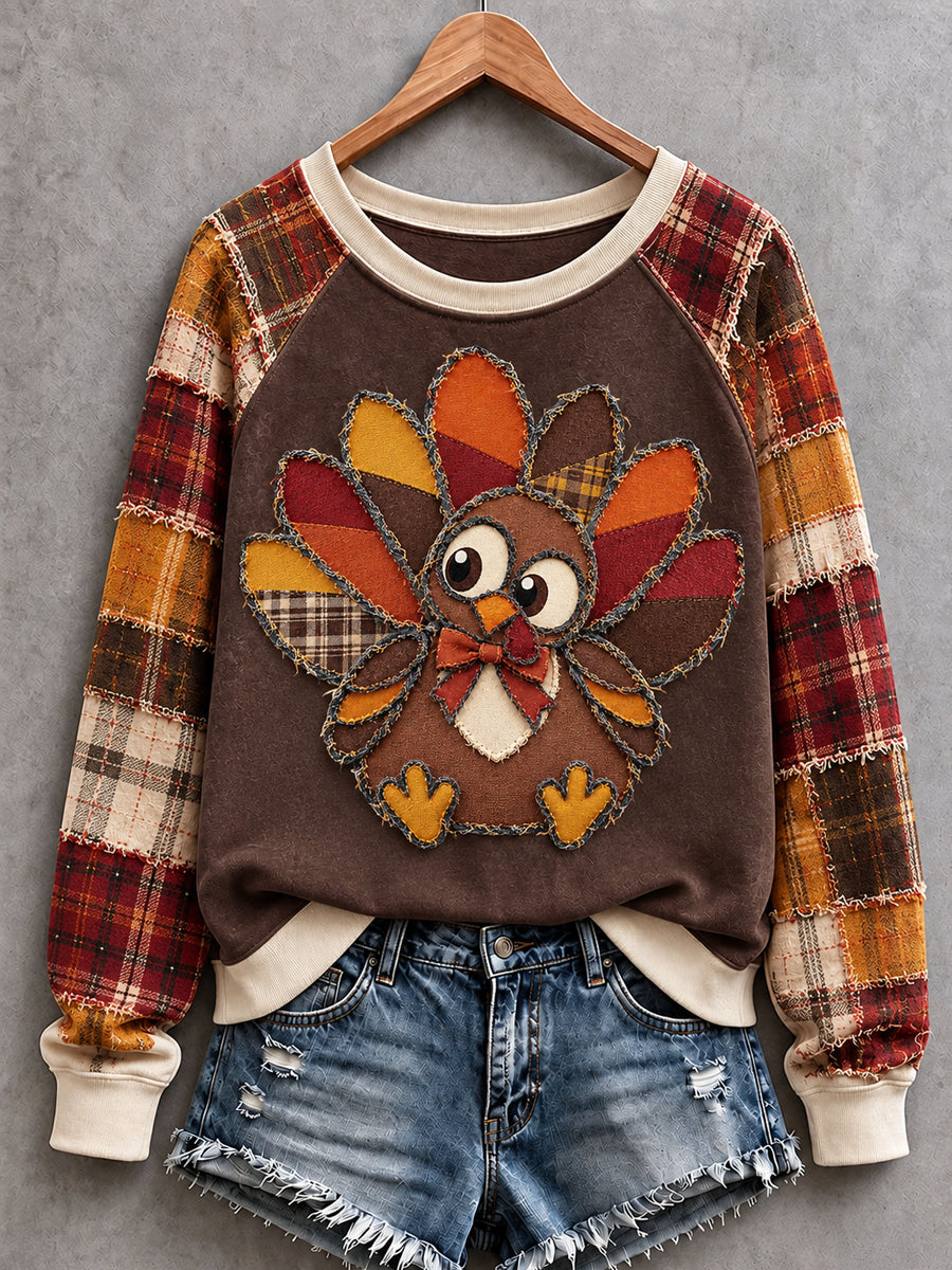 Women's Cute Thanksgiving Turkey Face Art Sweatshirt