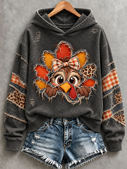 Women's Cute Thanksgiving Turkey Face Art Hoodie