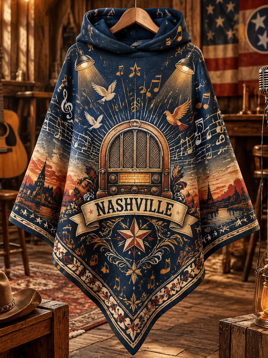 Women's Country Music Print Cape Sweater