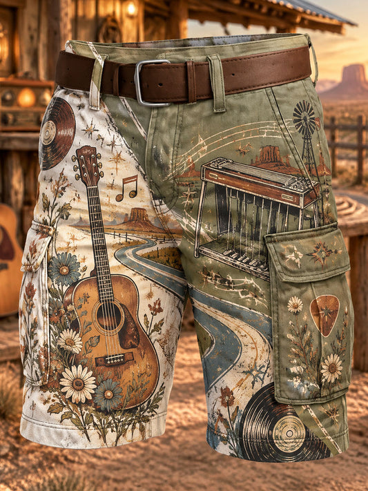 Men's Country Music Print Shorts