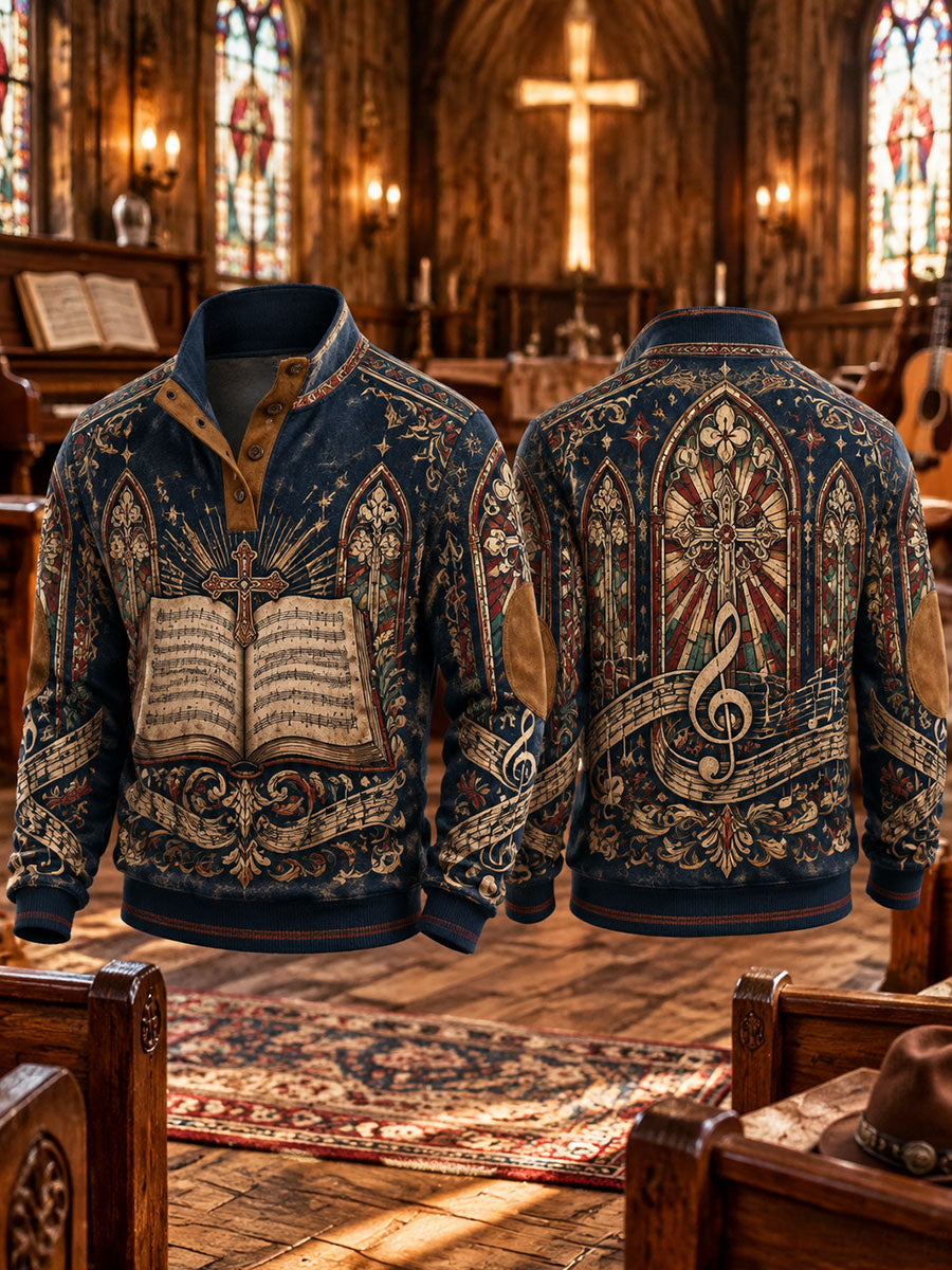 Men's Country Music Print Four-Button Hoodie