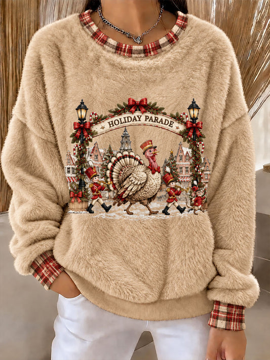 Women’s Thanksgiving Day Parade Commemorative Print Casual Flannel Hoodie